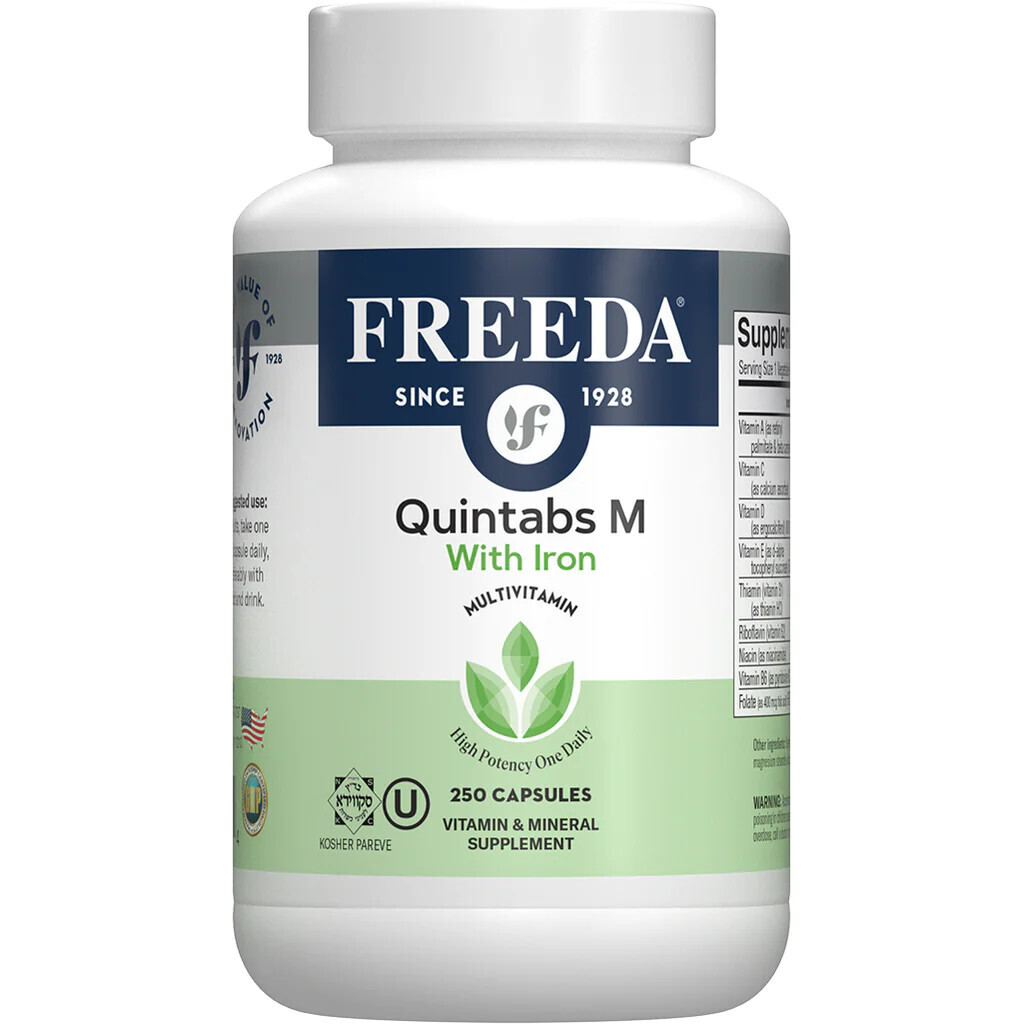 Freeda, Kosher Quintabs-M with Iron, Comprehensive Multivitamin - 250 Vegetarian Capsules