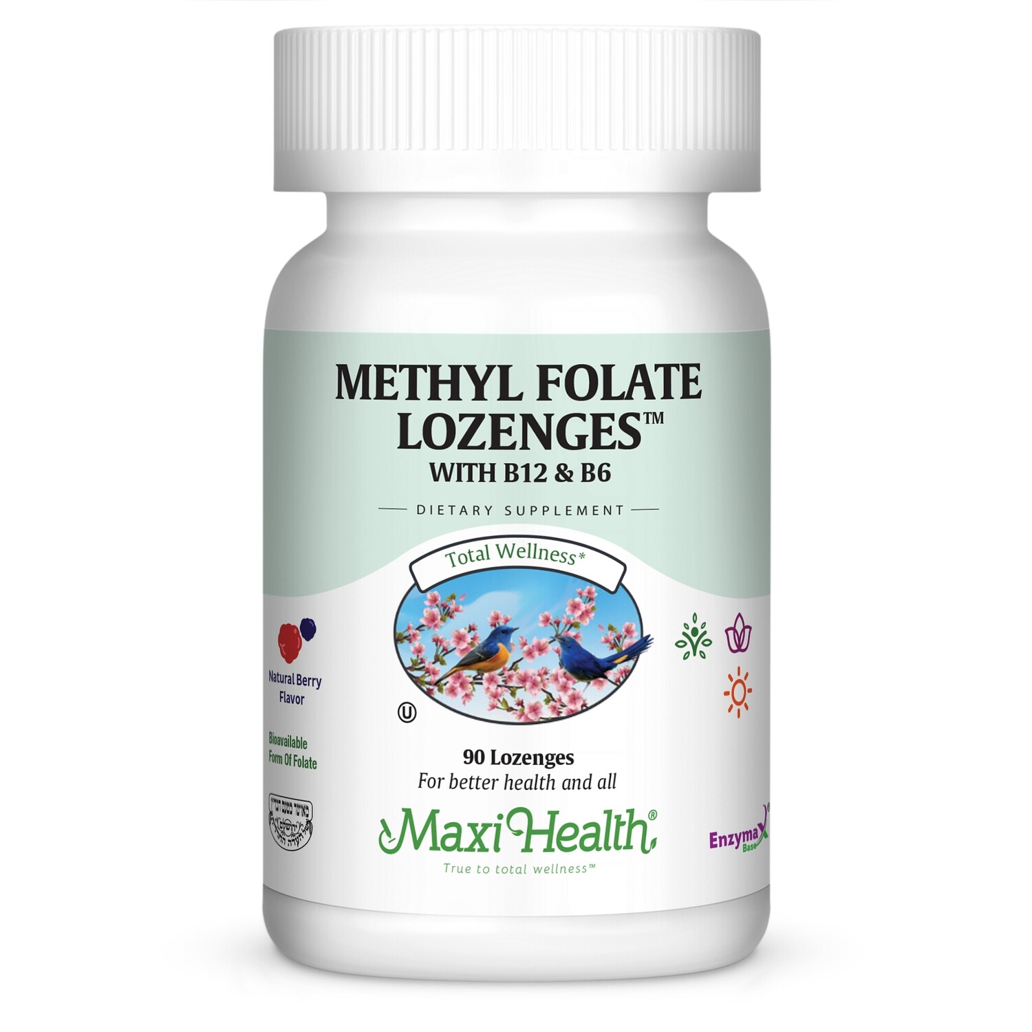 Maxi Health, Kosher Methyl Folate Lozenges, With B12 &amp; B6, Berry Flavor, Chewable - 90 Lozenges