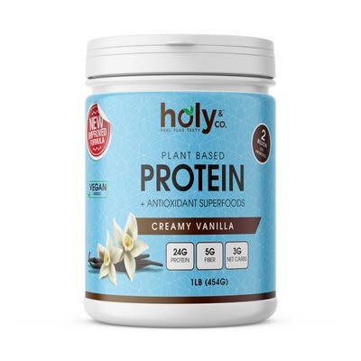 Holy & Co. Kosher Plant Based Protein Powder, Shake + Antioxidant Superfood, Creamy Vanilla Flavor - 1 LB (454g)