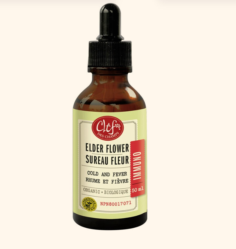 Clef Des Champs, Kosher Immuno ELDER FLOWER Organic, Relieves Cold &amp; Flu Symptoms, Liquid Tincture - 1.7 fl. oz (50 mL)