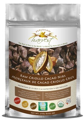 UHTCO, Peruvian Harvest, Raw Criollo Cacao (Chocolate) Nibs - 250 grams (8.82 oz) "Not Sweet"