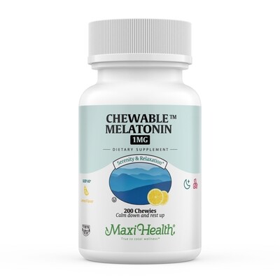 Maxi Health, Kosher Melatonin, Lemon Flavor, 1mg - 200 Chewies - Certified Chometz Free