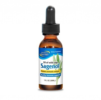 North American Herb &amp; Spice, Kosher SAGENOL Oil of Wild Sage, For Healthy Hormone Support, Liquid - 1 fl. oz (30 mL)