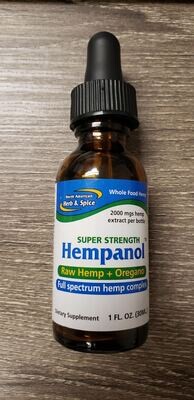 North American Herb & Spice, Kosher Hempanol, Raw Hemp + Oregano Super Strength oil, Liquid - 1 fl oz (30 mL)