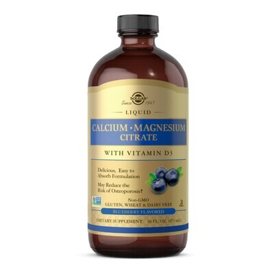 Solgar, Kosher Calcium Magnesium Citrate with Vitamin D3 Liquid, Blueberry Flavor - 16 fl. oz. (473 mL)