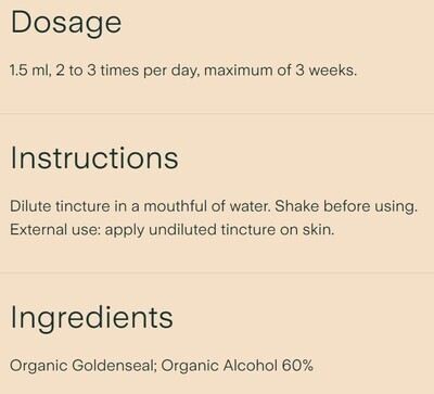 Clef Des Champs, Tradition GOLDENSEAL Organic, For Inflammation &amp; Active Digestive Tract Ulcers, Liquid Tincture - 1.7 fl. oz. (50 mL)
