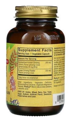 Solgar, Kosher KOREAN GINSENG ROOT EXTRACT (Panax Ginseng), Standardized &amp; Full Potency (SFP) - 60 Vegetarian Capsules