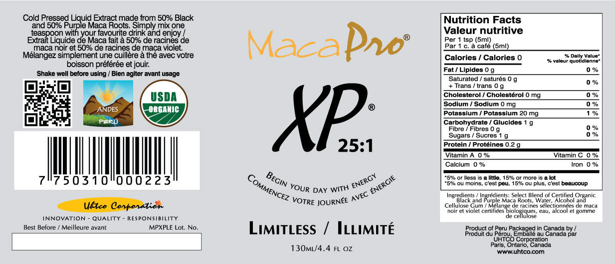 UHTCO, MacaPro, Liquid Maca Root Extract XP Limitless (50% Purple &amp; 50% Black Maca - 25:1) - 130 mL (4.4 fl. oz.)
