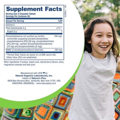 Natures Plus, Pedi-Active, Promotes Brain Health, Focus, Mixed Berry Flavor - 60 Chewables
