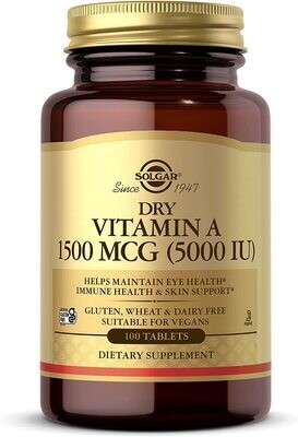 Solgar, Kosher Dry Vitamin A (5000 IU) 1500mcg  - 100 Tablets