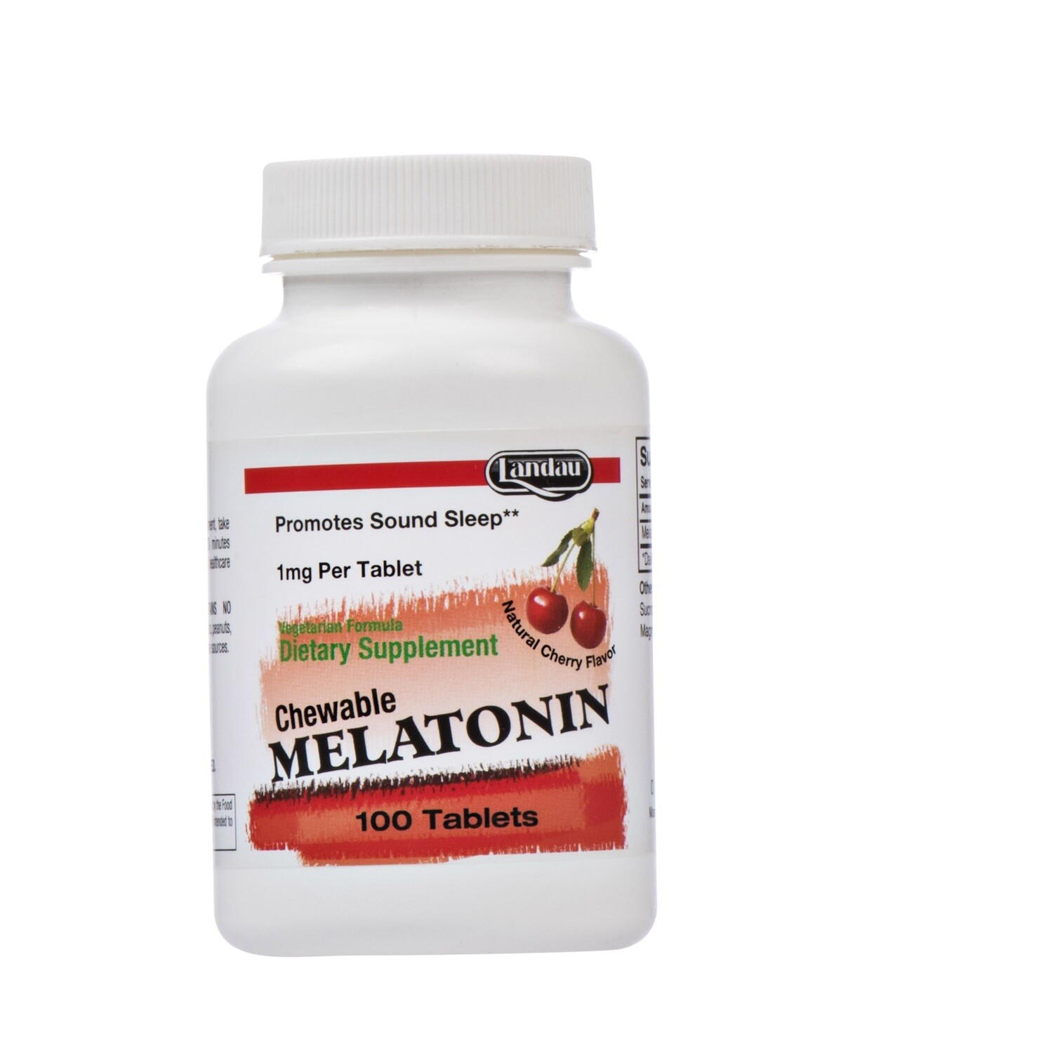 Landau, Kosher Chewable MELATONIN 1mg, Natural Cherry Flavor - 100 Tablets