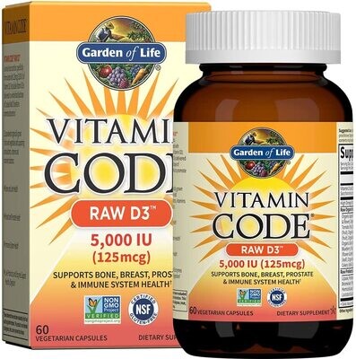 Garden of Life USA, Kosher  Vitamin Code, Raw D3, 5000 IU - 60 Vegetarian Capsules