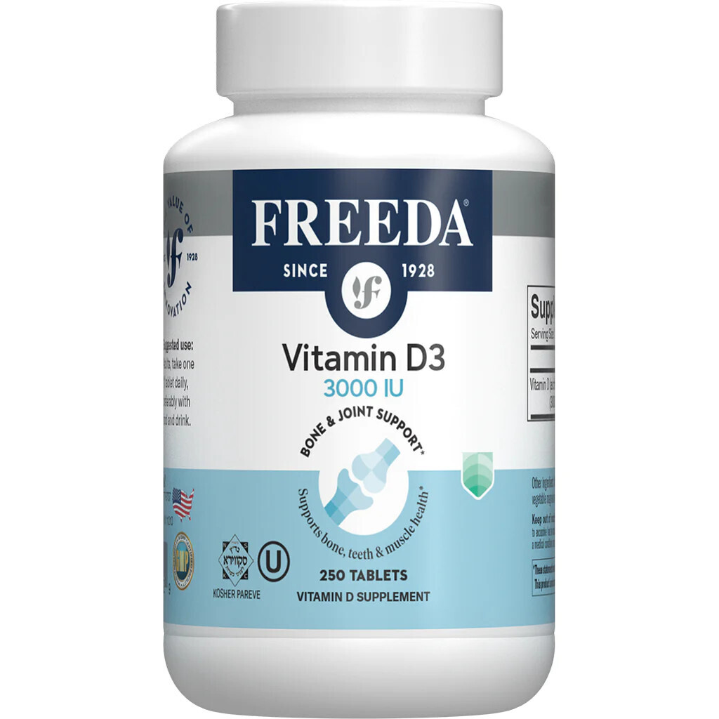 Freeda, Kosher Vitamin D3 3,000 IU (75 mcg), Bone &amp; Joint Support - 250 Tiny Tablets
