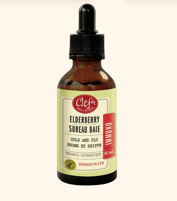 Clef Des Champs, Kosher Immuno ELDERBERRY Organic, Relieves Cold &amp; Flu Symptoms, Liquid Tincture - 1.7 fl. oz (50 mL)