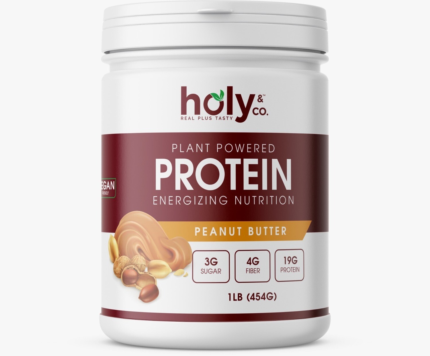 Holy &amp; Co. Kosher Plant Powered Protein, Energizing Nutrition, Peanut Butter Flavor - 1 LB (454g)