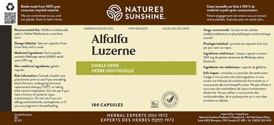 Nature's Sunshine, Kosher Alfalfa 340 mg  - 100 Vegetarian Capsules