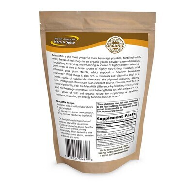 North American Herb &amp; Spice, Organic MACA MILK Drink Mix, Supports a Healthy Hormone &amp; Energy Response, Powder - 3.5 oz (100 g)