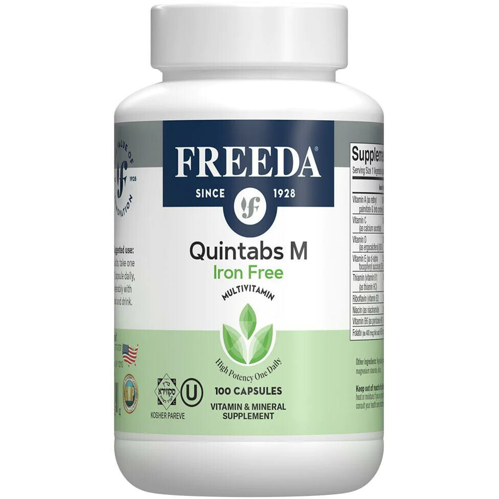Freeda, Kosher Quintabs-M Iron Free, Comprehensive Multivitamin - 100 Vegetarian Capsules