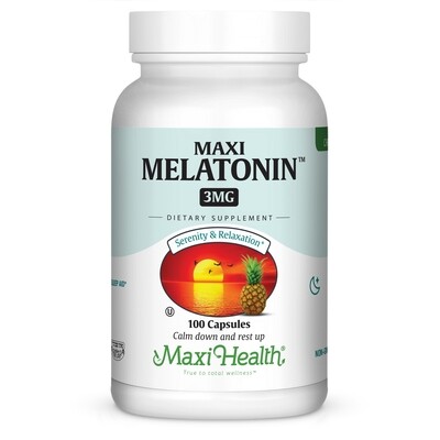 Maxi Health, Kosher Melatonin, 3mg - 100 Vegetarian Capsules - Certified Chometz Free