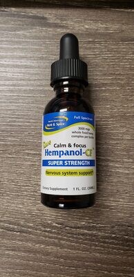 North American Herb & Spice, Kosher Raw Calm & Focus Hempanol-CF, SUPER STRENGTH, Liquid - 1 fl oz (30 mL)
