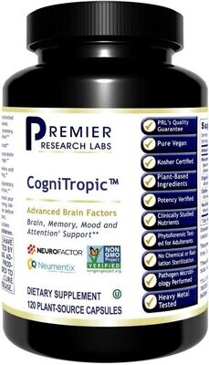 Premier Research Labs, CogniTropic, Advance Brain Factors, Brain, Memory, Mood and Attention Support - 60 Vegetarian Capsules
