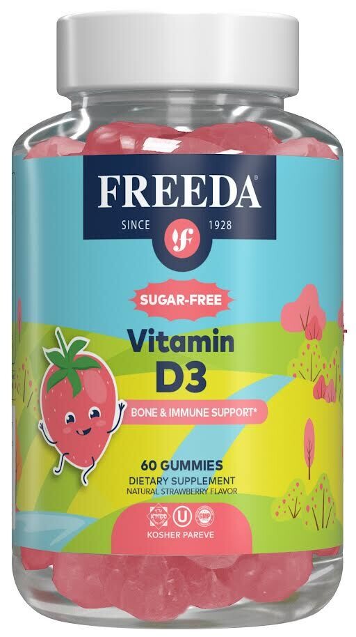 Freeda, Kosher Vitamin D3 1,000 IU Sugar Free, Bone &amp; Immune Support, Natural Strawberry Flavor - 60 Gummies
