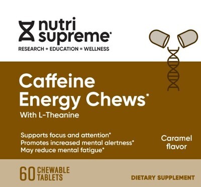 Nutri Supreme, Kosher Caffeine Energy Chews, Caramel Flavor - 60 Chewable Tablets