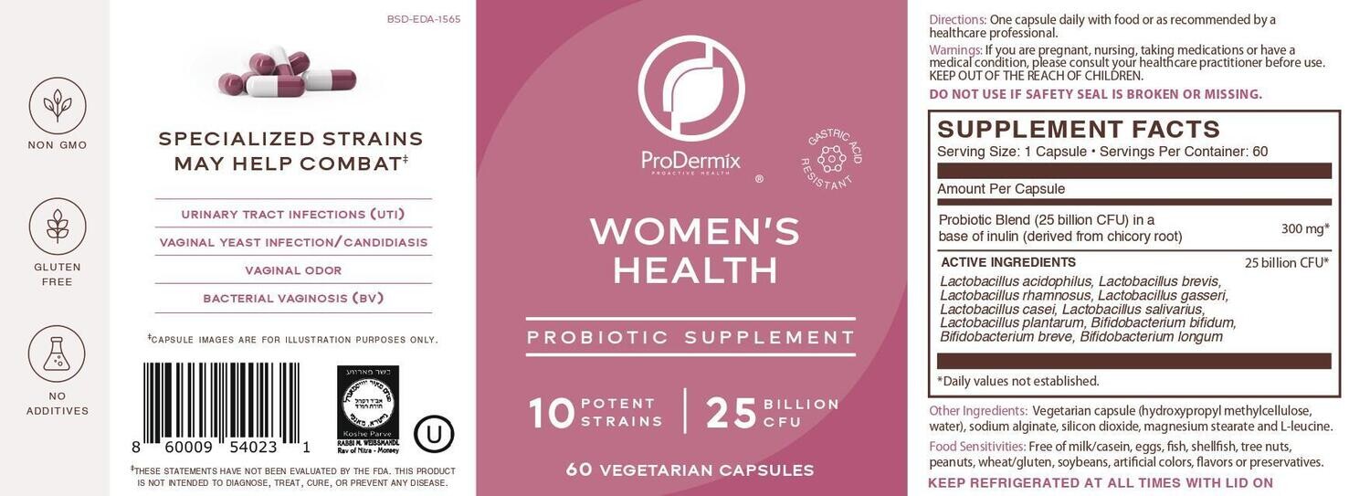 ProDermix, Kosher WOMEN&#39;S HEALTH, Probiotic Supplement, 25 Billion CFU - 60 Vegetarian Capsules
