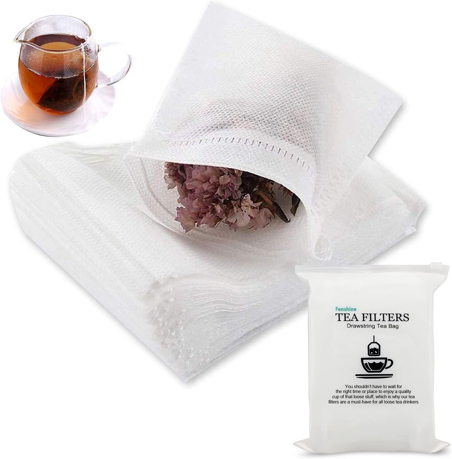 100 Pcs Disposable Tea Bags for Loose Leaf Tea, Empty Tea Bags, Natural Tea Filter Bags, Strainers (3.54 x 2.75 inch)