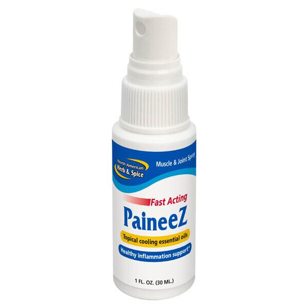 North American Herb &amp; Spice, Fast Acting PAINEEZ Topical Cooling Essential Oils, Muscle &amp; Joint Spray - 1 fl. oz (30 mL)