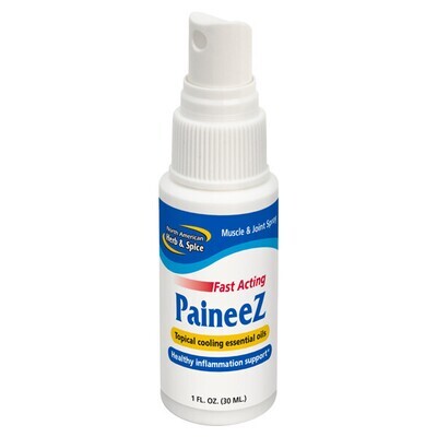 North American Herb &amp; Spice, Fast Acting PAINEEZ Topical Cooling Essential Oils, Muscle &amp; Joint Spray - 1 fl. oz (30 mL)