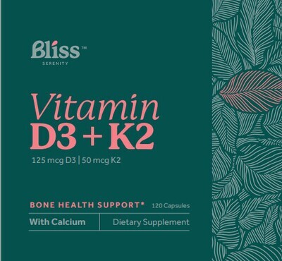 Bliss Serenity, Kosher Vitamin D3 + K2 - 120 Vegetarian Capsules