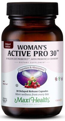 Maxi Health, Kosher Woman Active Pro-30 (30 Billion Live Probiotic With Prebiotic &amp; Cranberry) - 30 Delayed Release Capsules