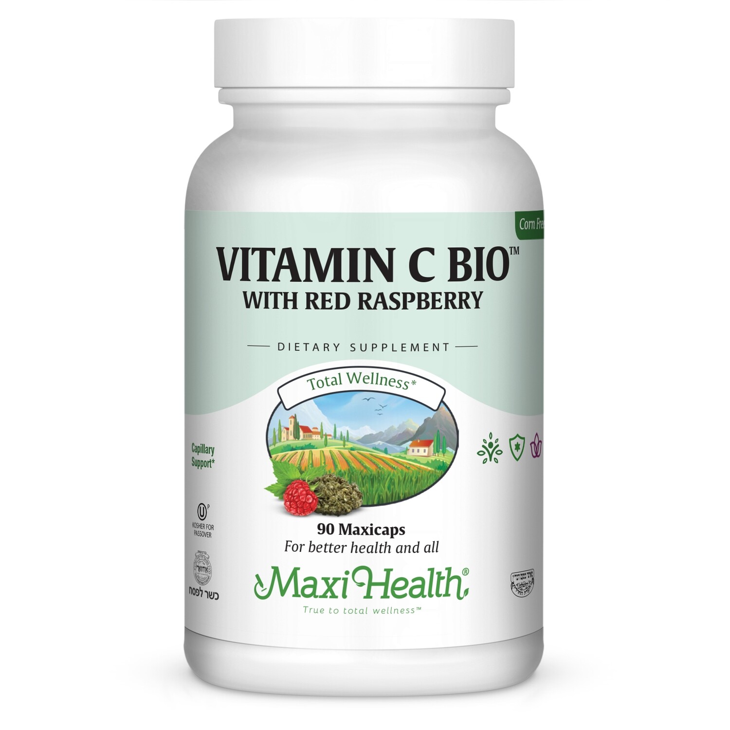 Maxi Health, Kosher Vitamin C Bio With Red Raspberry - 90 Vegetarian Capsules - Kosher for Passover