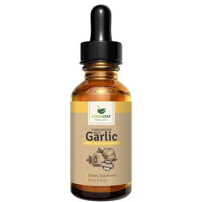 HerbaLeaf, Kosher  Organic Standardized Bulb Garlic, Liquid Tincture  - 60 mL (2 fl. oz.)