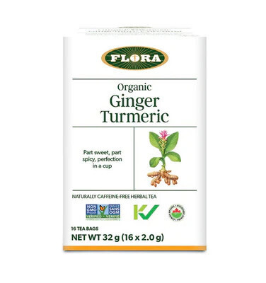 Flora, Kosher  Ginger, Turmeric - 16 Fresh Sealed Tea Bags