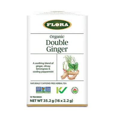 Flora, Kosher  Organic, Double Ginger, Herbal Tea Blend - 16 Fresh Sealed Tea Bags