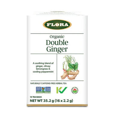 Flora, Kosher Organic, Double Ginger, Herbal Tea Blend - 16 Fresh Sealed Tea Bags