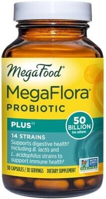 MegaFood USA, Kosher MegaFlora Plus, Probiotic (50 Billion) - 30 Vegetarian Capsules