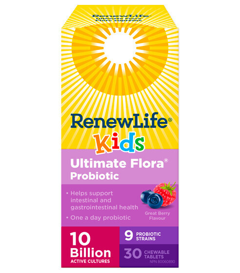 Renew Life, Kids Ultimate Flora Probiotic, 10 Billion - 60 Chewable Tablets