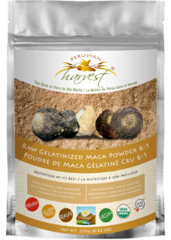 UHTCO, Peruvian Harvest, MacaPro, Raw Gelatinized Maca Root Powder (80 % Black Maca, 15% Purple Maca, 5% Yellow Maca) - 250 gram Powder (In a Bag)