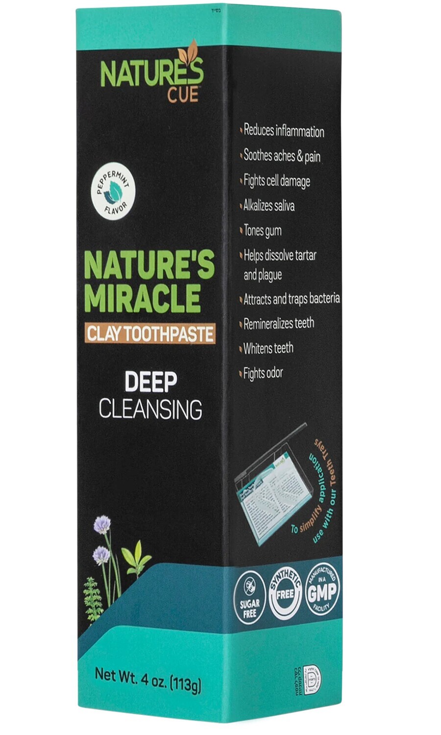 Natures Cue, Nature&#39;s Miracle, Miracle Clay, Clay Cream, Toothpaste, Peppermint Flavor - 10 oz. (283g) Tube - Kosher for Passover