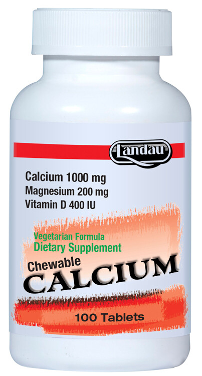 Landau, Kosher Chewable CALCIUM with Magnesium &amp; Vitamin D - 100 Tablets