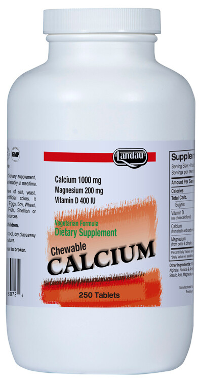 Landau, Kosher Chewable CALCIUM with Magnesium &amp; Vitamin D - 250 Tablets