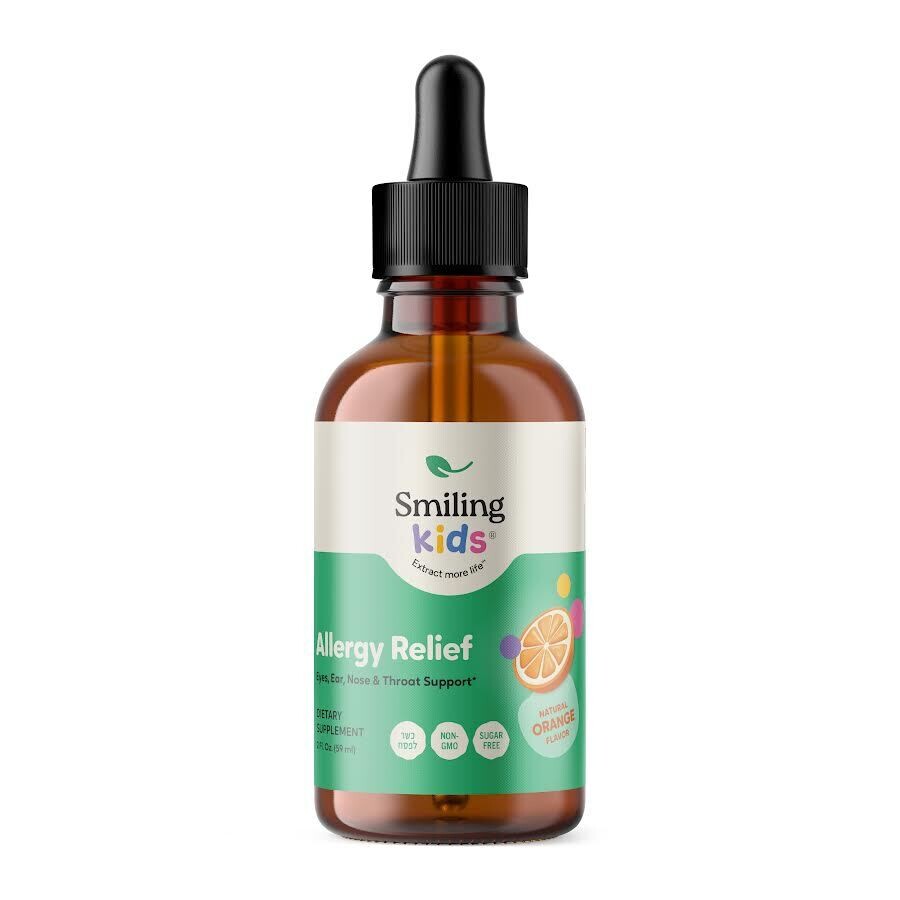Smiling Kids, ALLERGY RELIEF, Eyes, Ear, Nose &amp; Throat Support, Orange Flavor, Liquid - 2 fl. oz. (60 mL) - Kosher for Passover