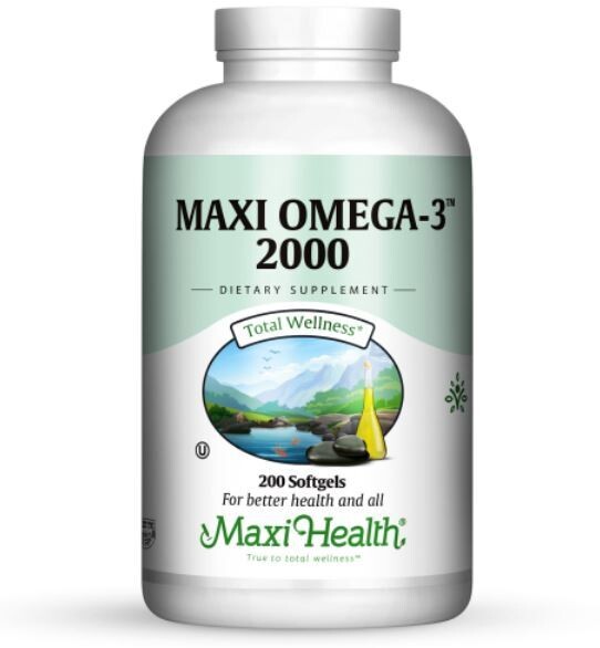 Maxi Health, Kosher Maxi Omega 3 2000, Fish Oil, Plastic Bottle - 200 SoftGels