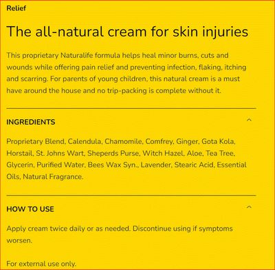 NaturaLife, BURN RELIEF FORMULA Cream, For Minor Burns &amp; Wounds - Big 2 oz.