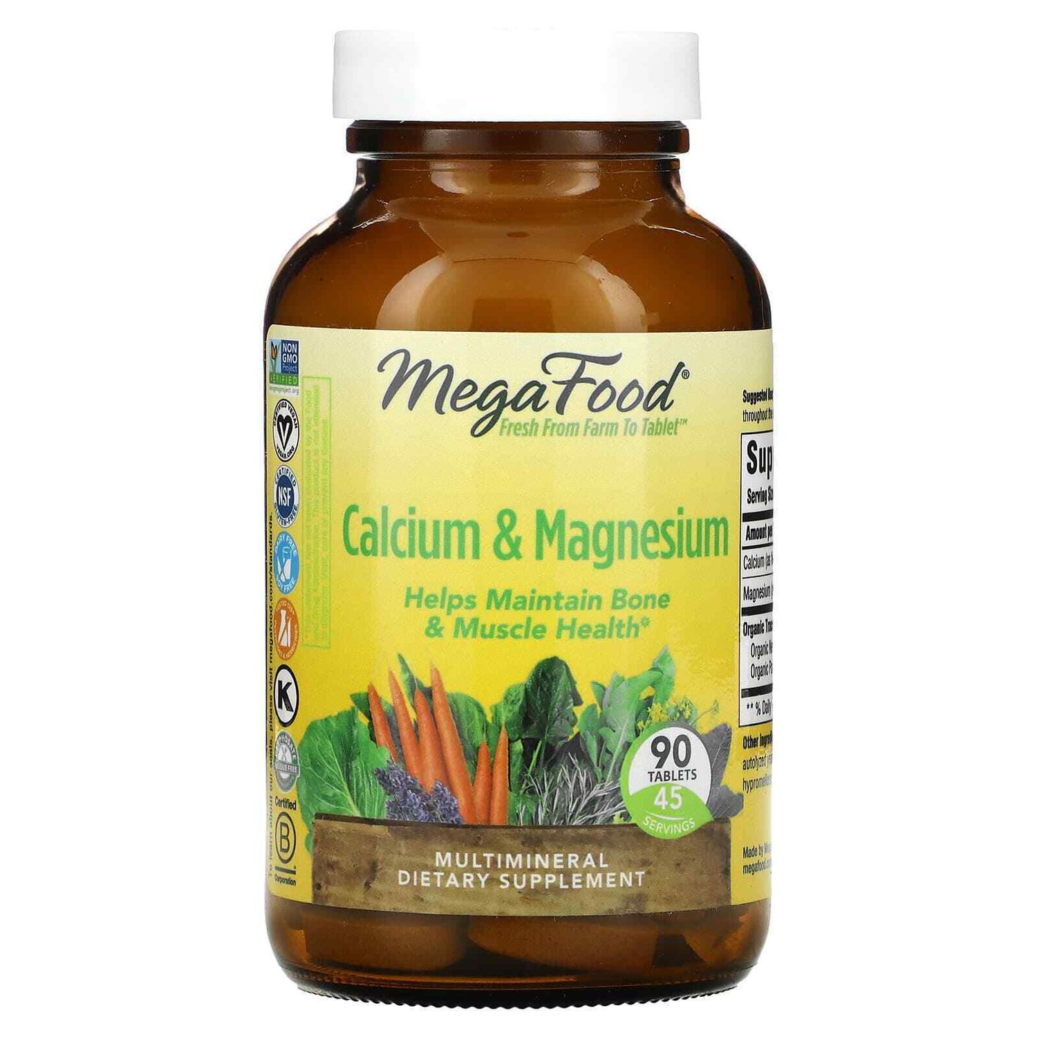 MegaFood, Kosher Calcium &amp; Magnesium - 90 Tablets