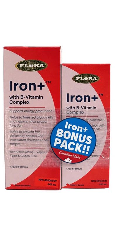 Flora, Kosher Iron+ Liquid, Bonus Pack! - 445mL &amp; 240mL