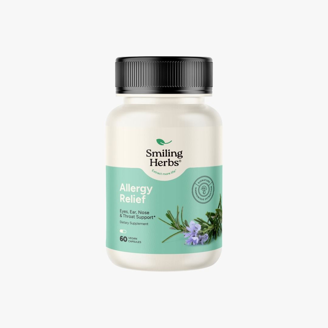 Smiling Herbs, ALLERGY RELIEF, For Eyes + Ear + Nose &amp; Throat Support - 60 Vegetarian Capsules